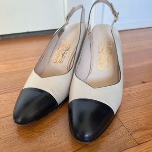 Vintage Ferragamo Cap Toe Slingbacks- 9.5 N
